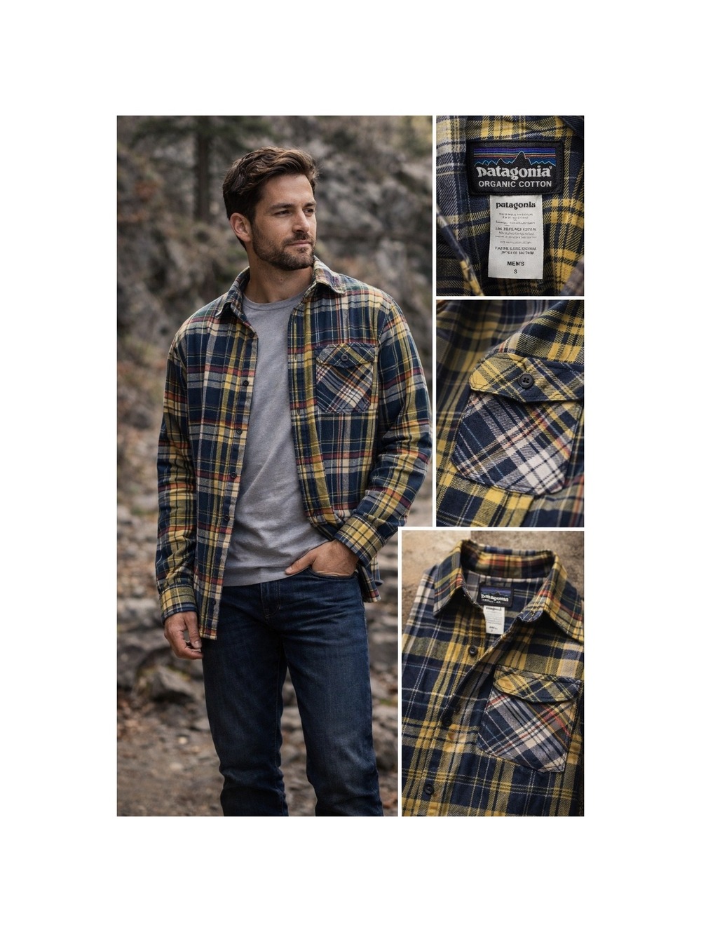 Patagonia Flannel mens Shirt Small Cotton Blue Yellow Plaid